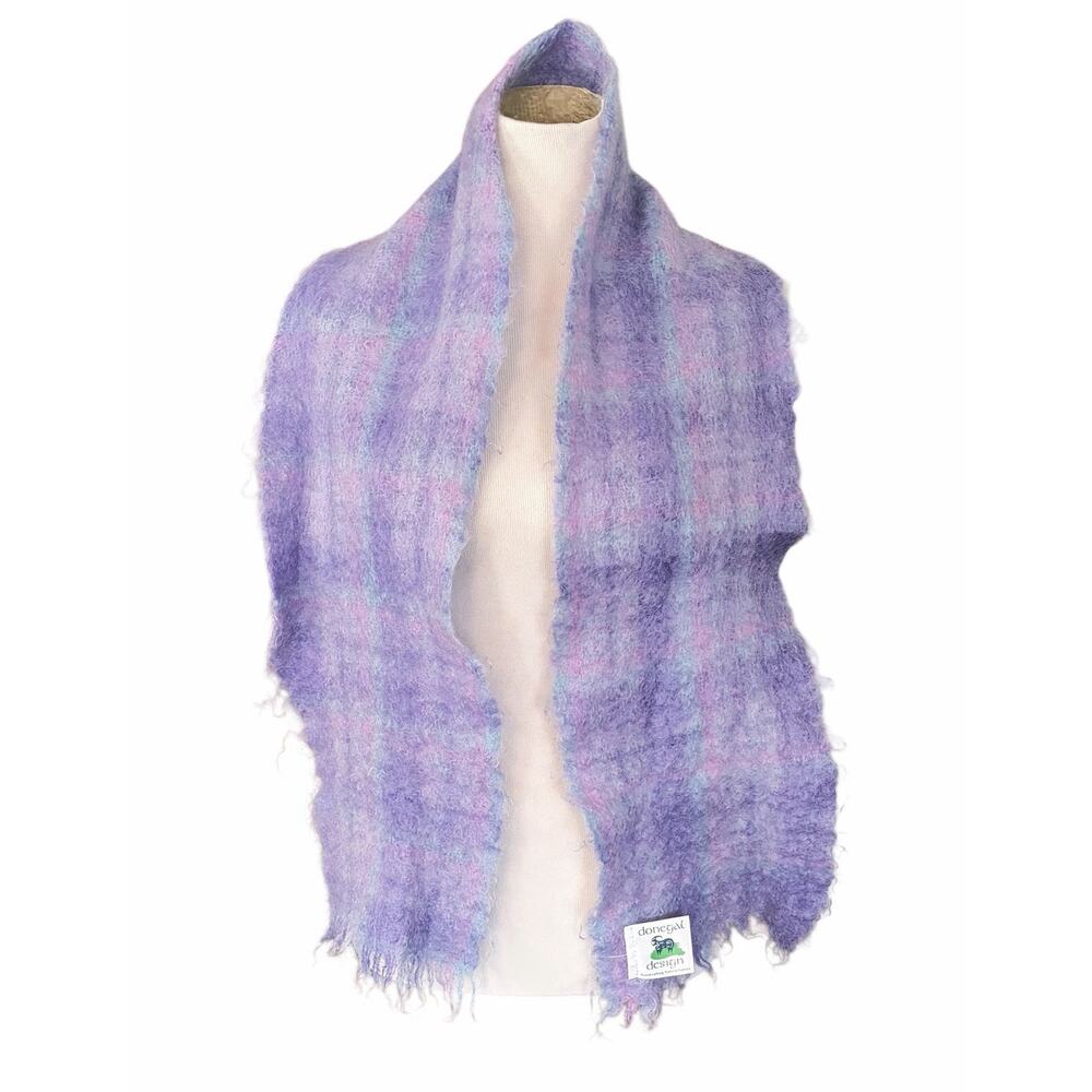 Donegal Design Ireland Mohair Wool Scarf Purple Blend 60" X 8” Wicklow Ireland